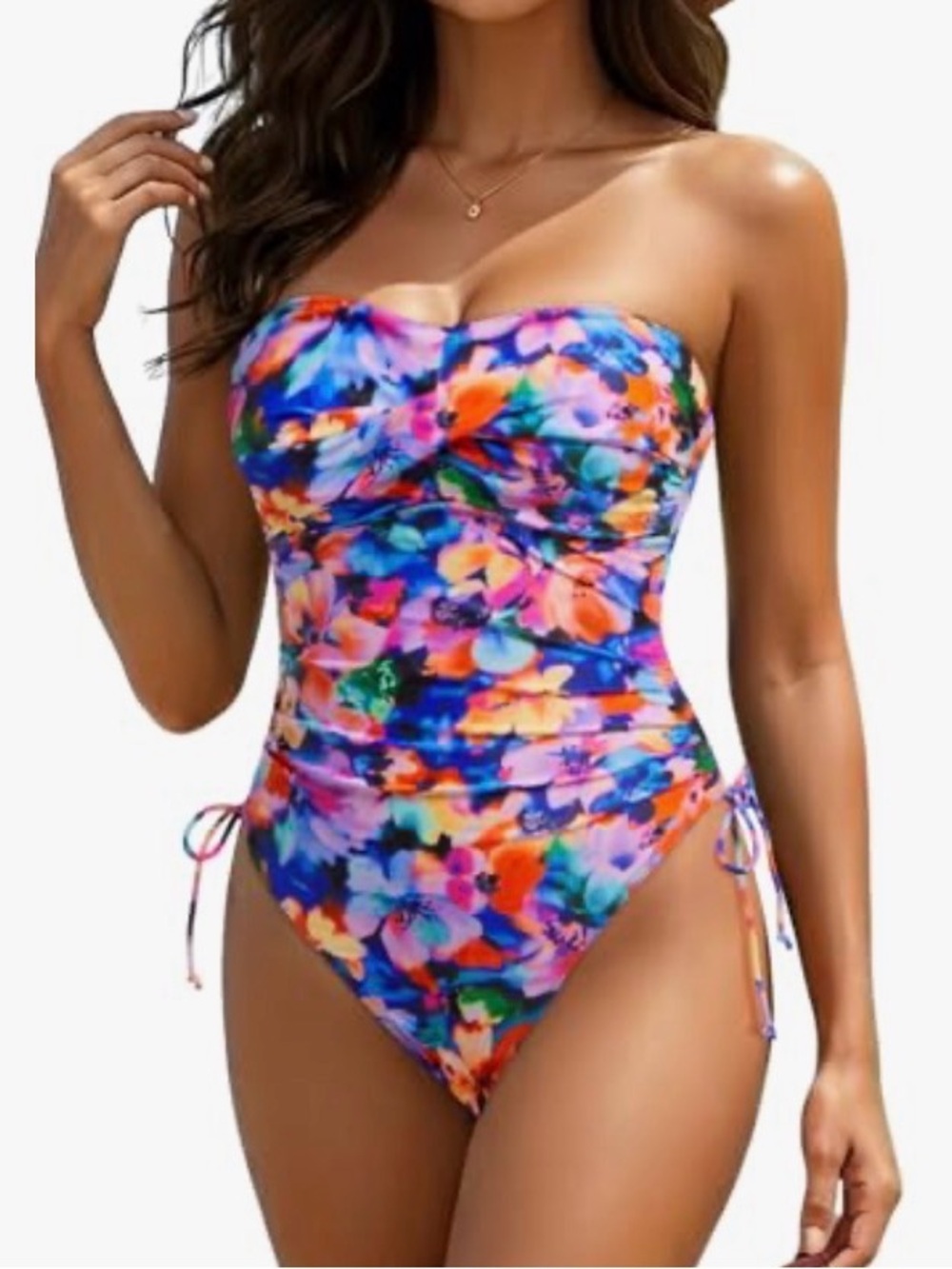 Younique Vibrant Floral One-Piece Swimsuit - Orange, Pink, Blue, Purple, Green